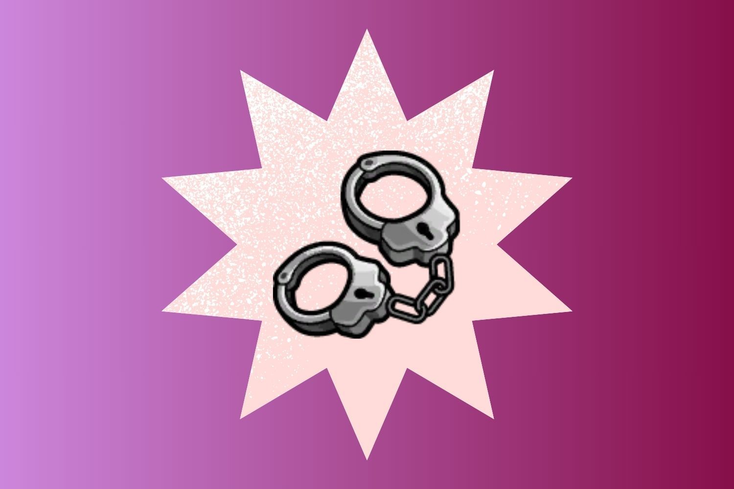 A handcuffs icon hovers over a purple gradient background