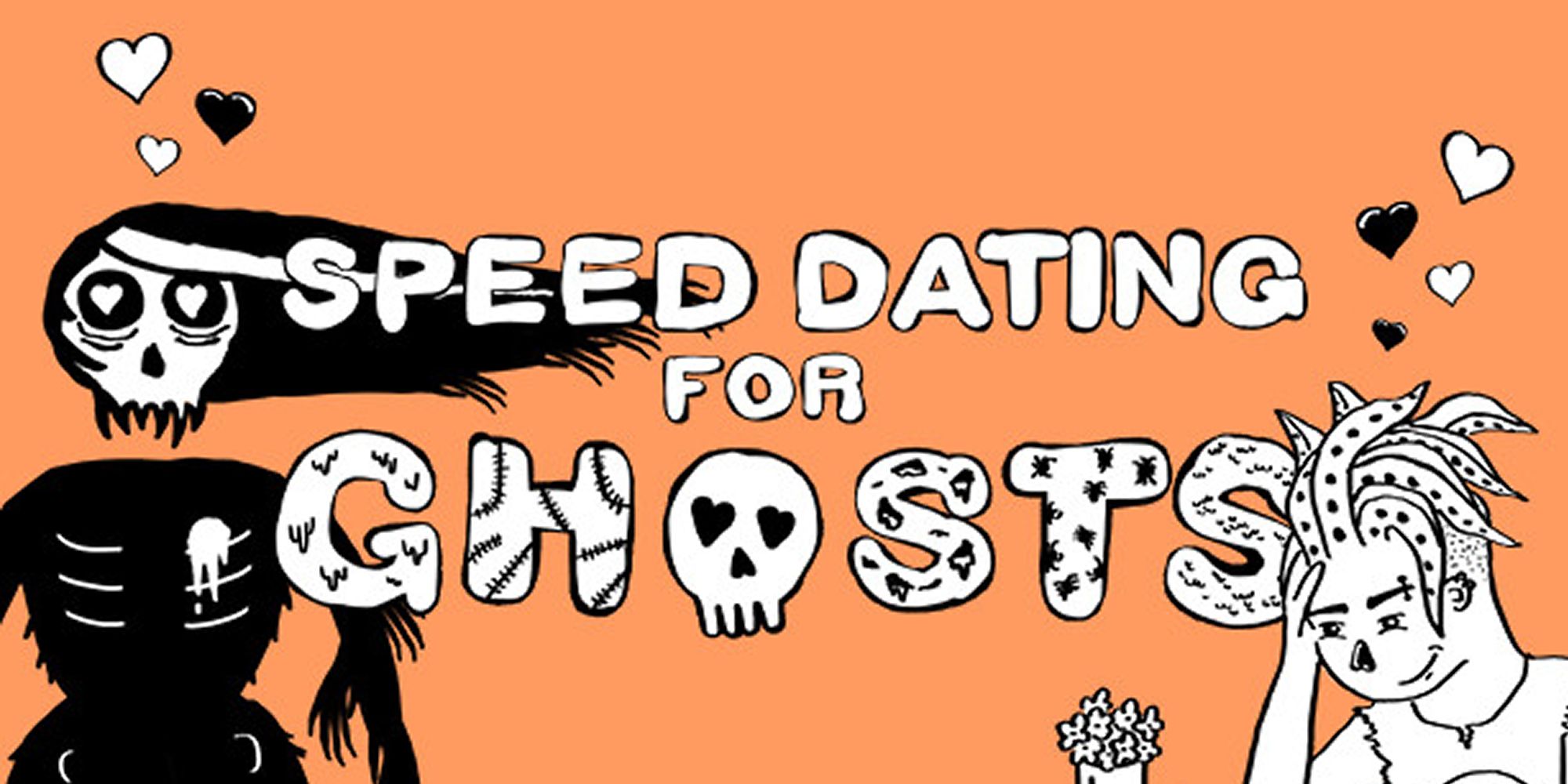 Speed Dating For Ghosts Title Art Showing Two Ghosts