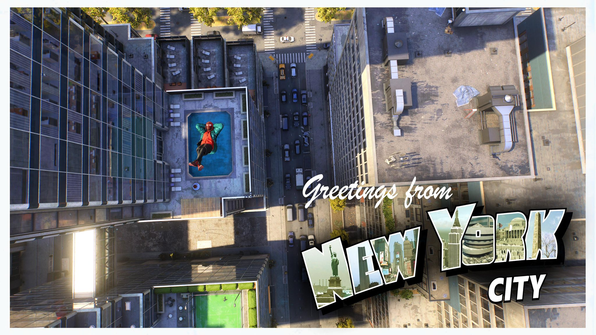 Miles jumping into a pool in Spider-Man 2.