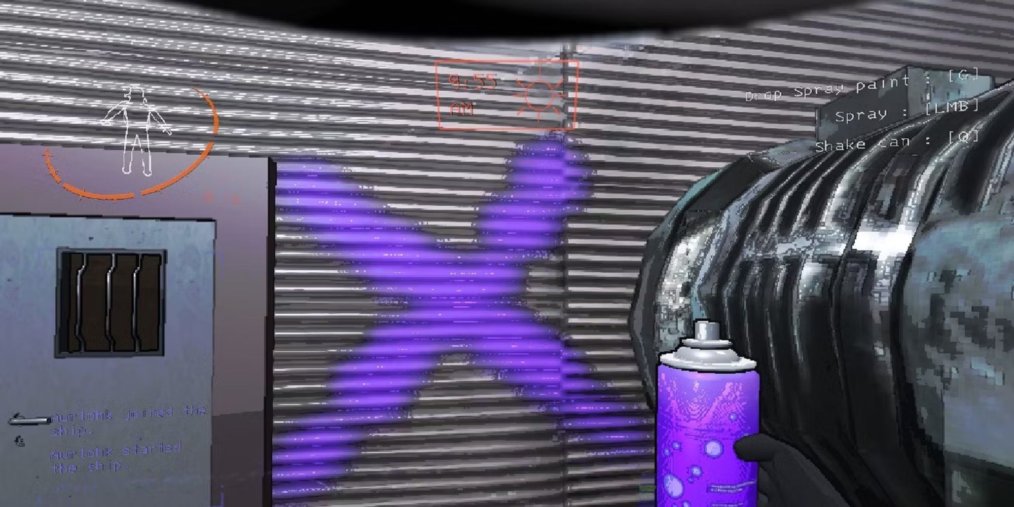 Player character with a can of Spray Paint in hand and a blue X drawn by the main entrance to a complex in Lethal Company.