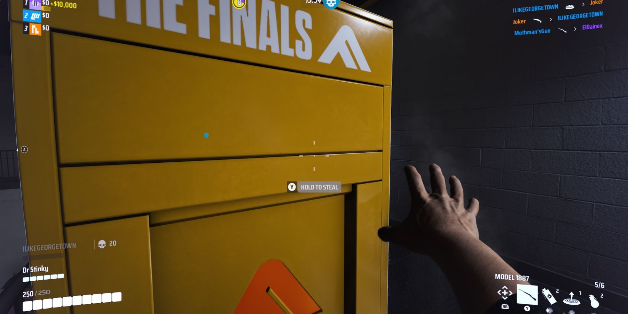 the finals character reaching out to steal deposit from bank