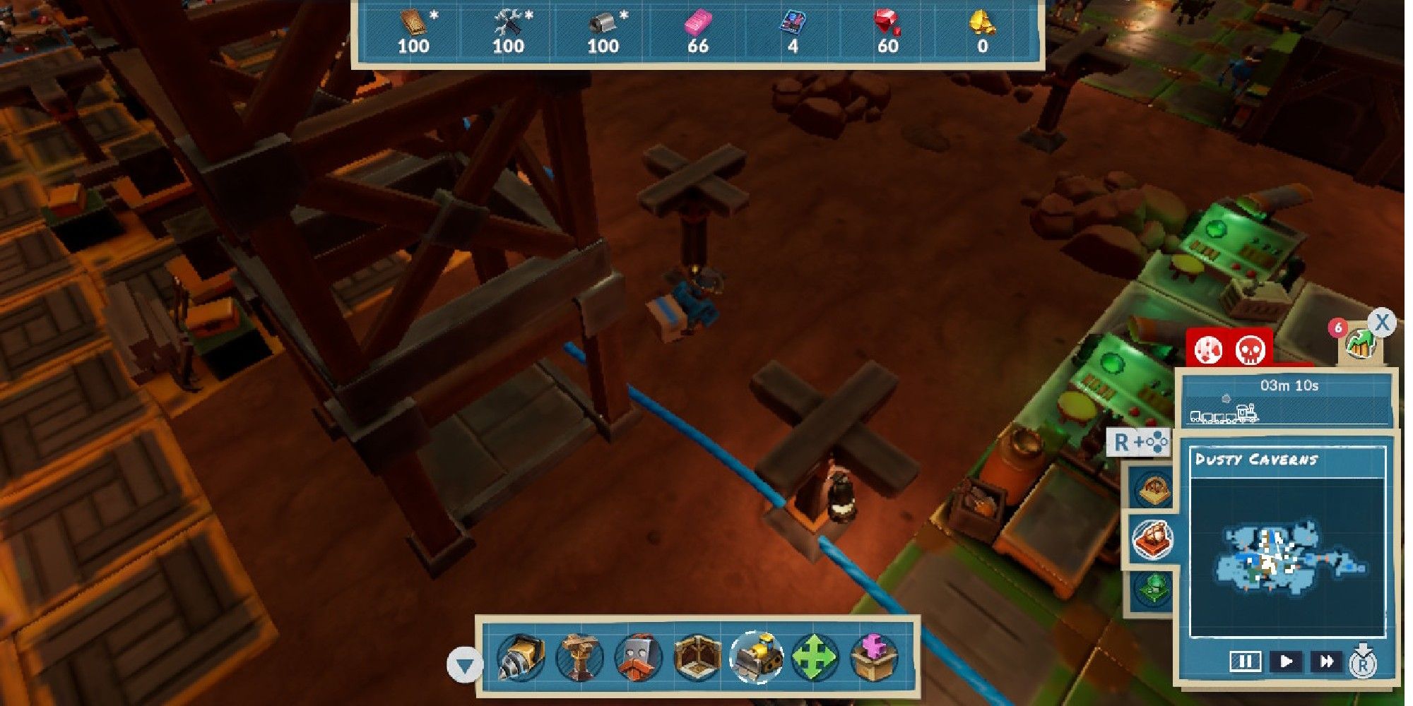 Prospector next to some wooden pillars.