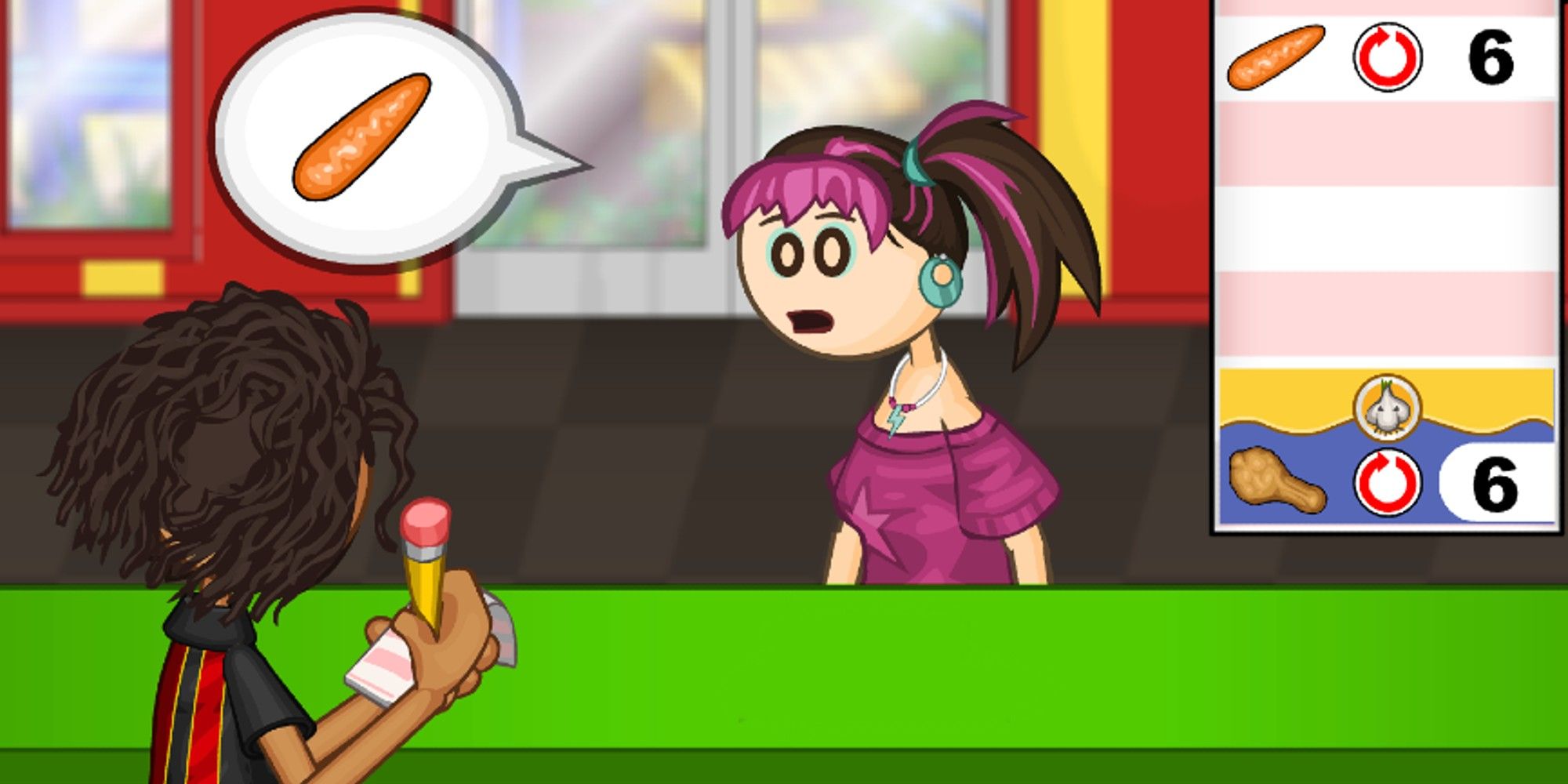 Taking a customer's order in Papa's Wingaria