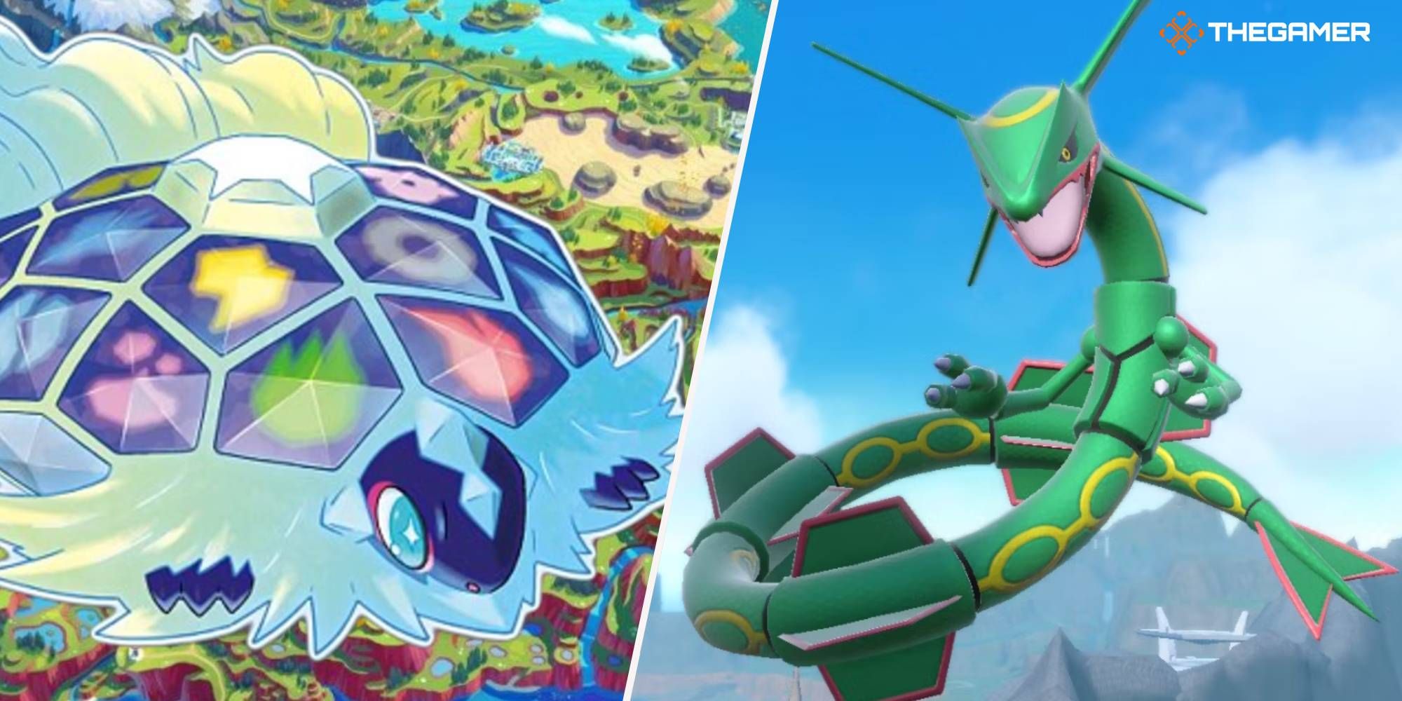 Terapagos over Paldea and Rayquaza in the air-1