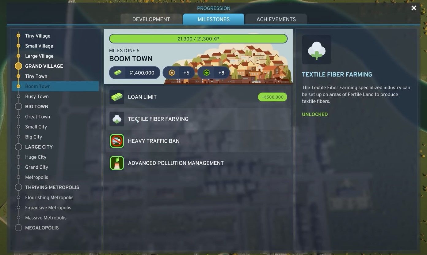 Textile fiber unlocked in Cities: Skylines 2.