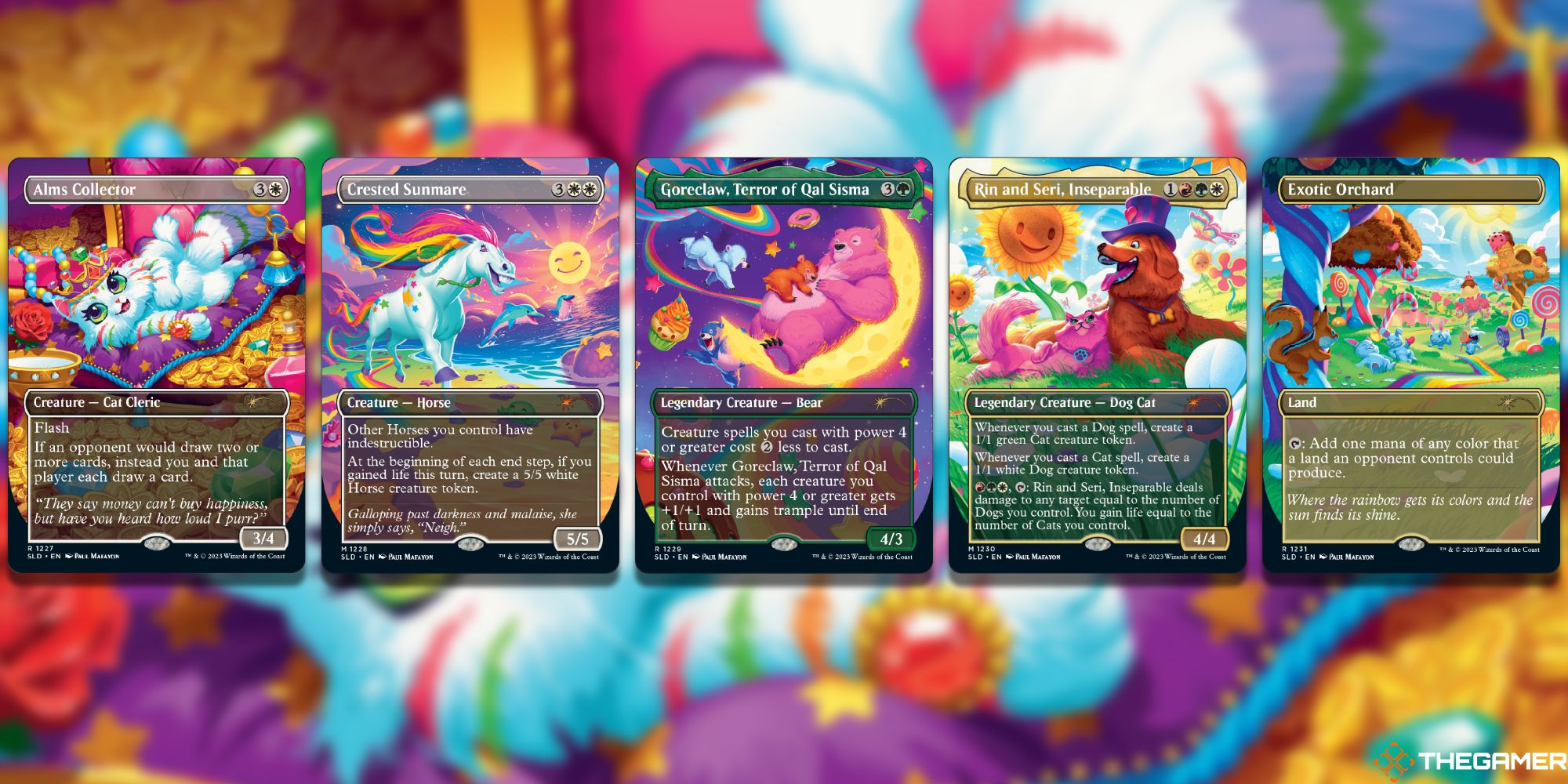 Five cards from Magic: The Gathering's The '90s Binder Experience Secret Lair Drop