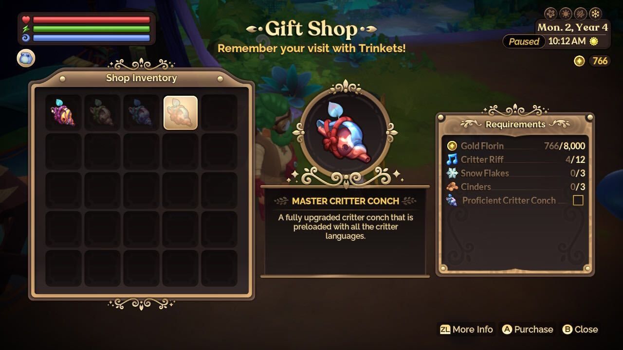 the master critter conch in the gift shop fae farm archipaligo croakia dlc