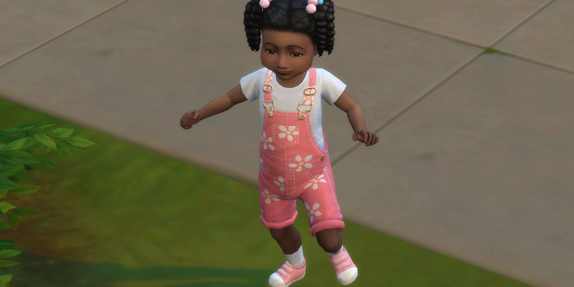 A toddler wandering outside in The Sims 4.