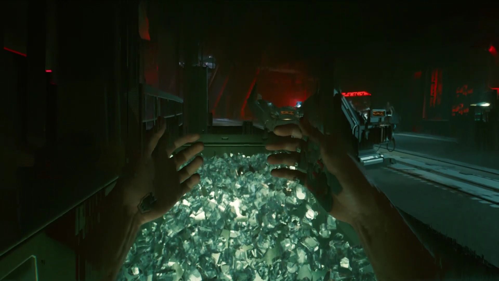 V getting into the Ice Bath during Transmission quest in Cyberpunk 2077