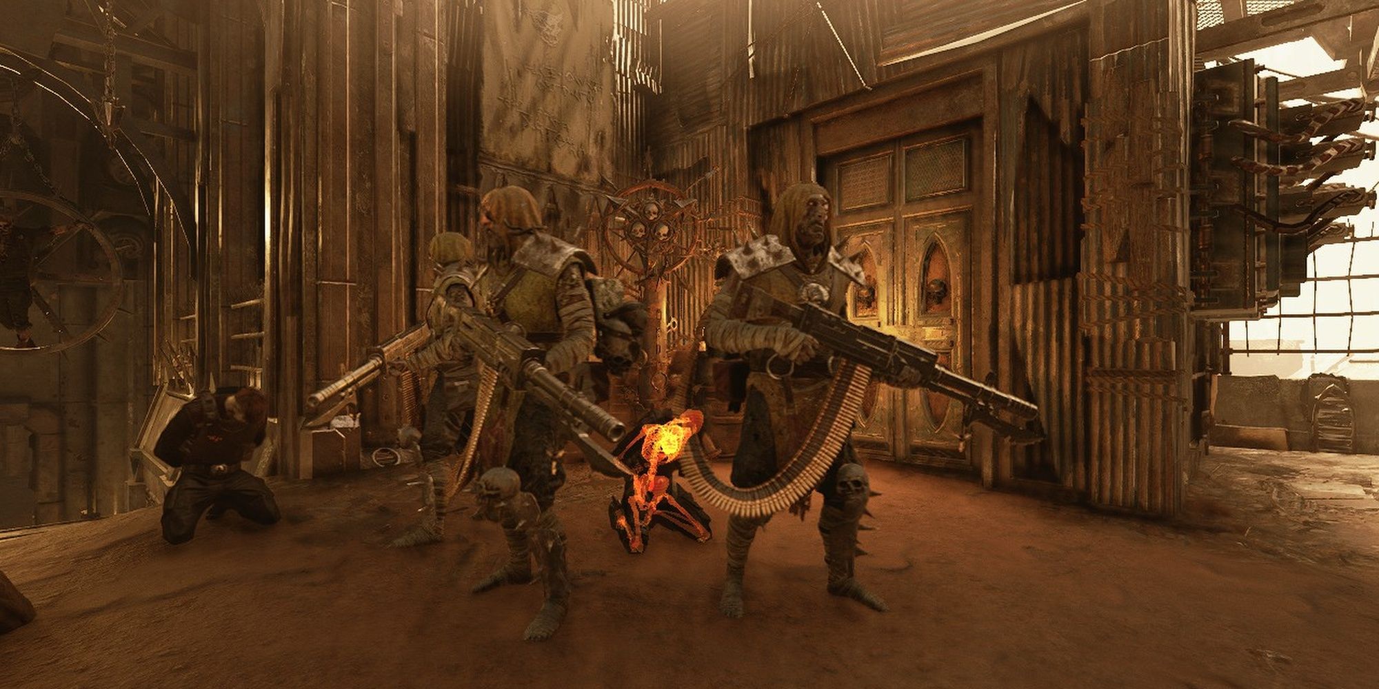 Warhammer 40,000: Darktide - Three Dreg Gunners Gaurding Downed Players