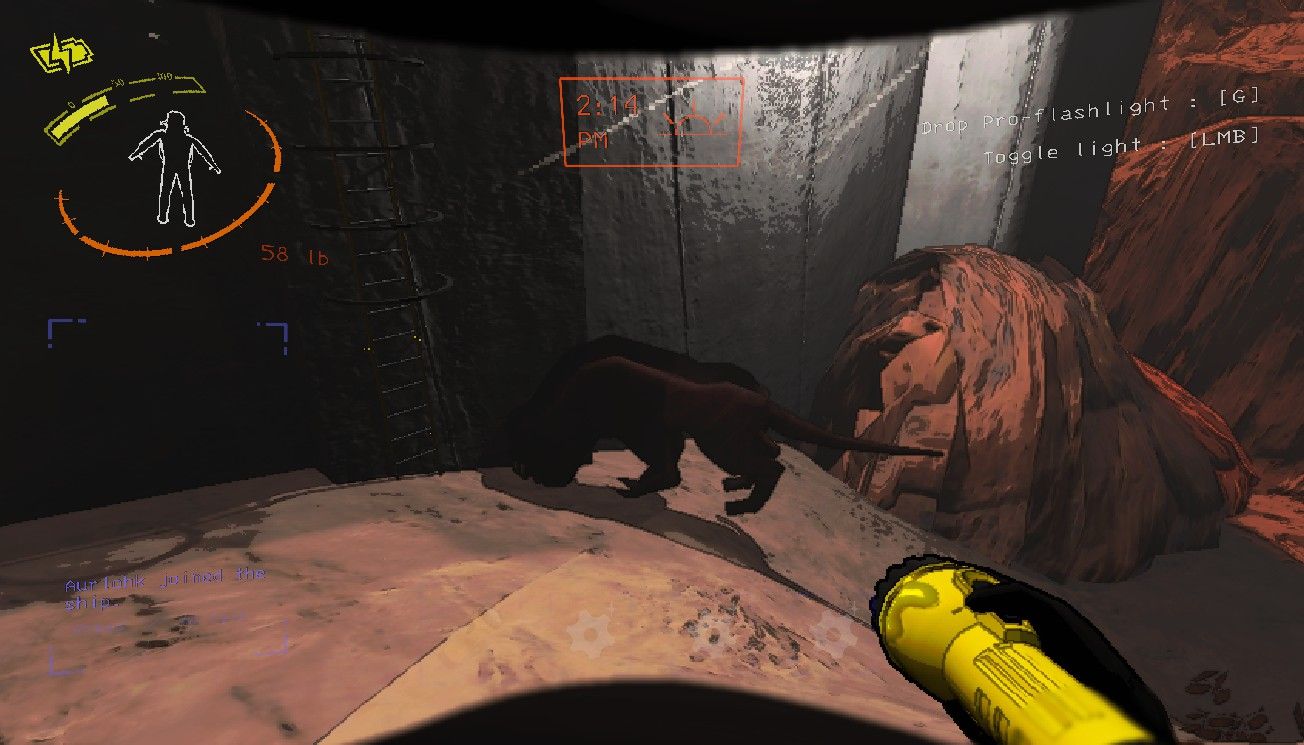 Player character crouching down near an Eyeless Dog searching for them near the complex on Offense in Lethal Company.