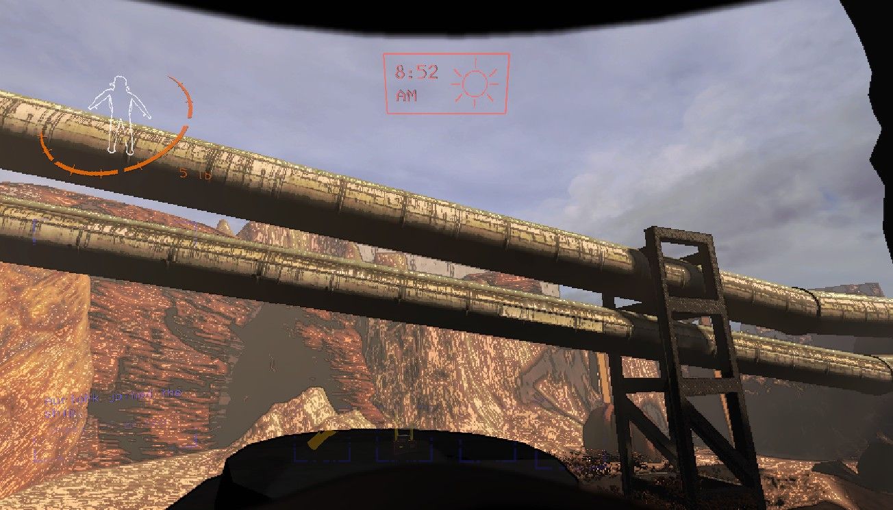 Player character standing on top of their ship and looking at the pipeline that runs across Offense in Lethal Company.