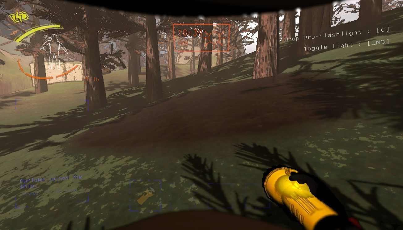 Player character walking around a large quicksand spot near a group of trees on March in the morning in Lethal Company.