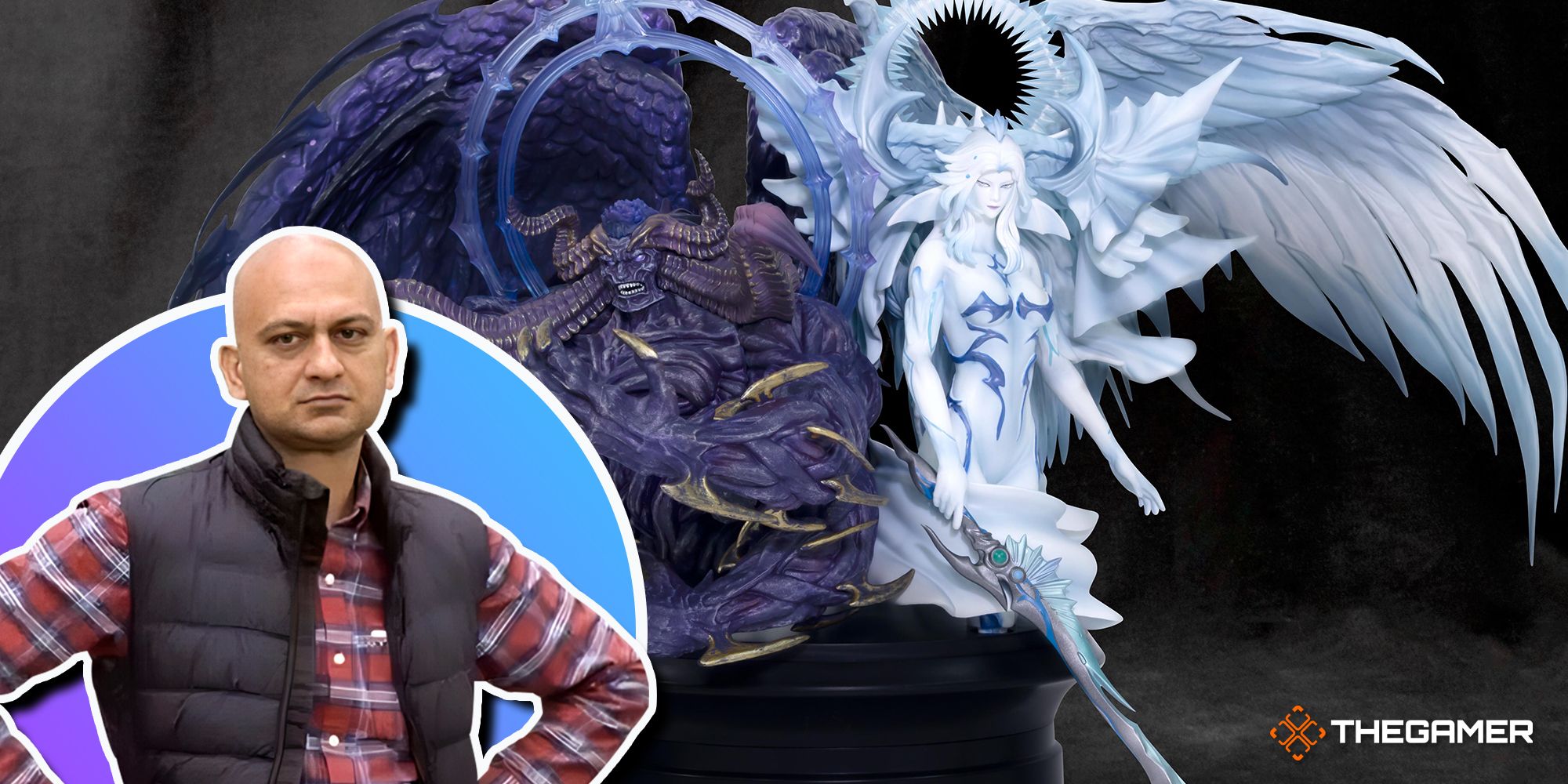An image of the Square Enix Hydaelyn and Zodiark model with the unhappy meme guy overlaid on top.