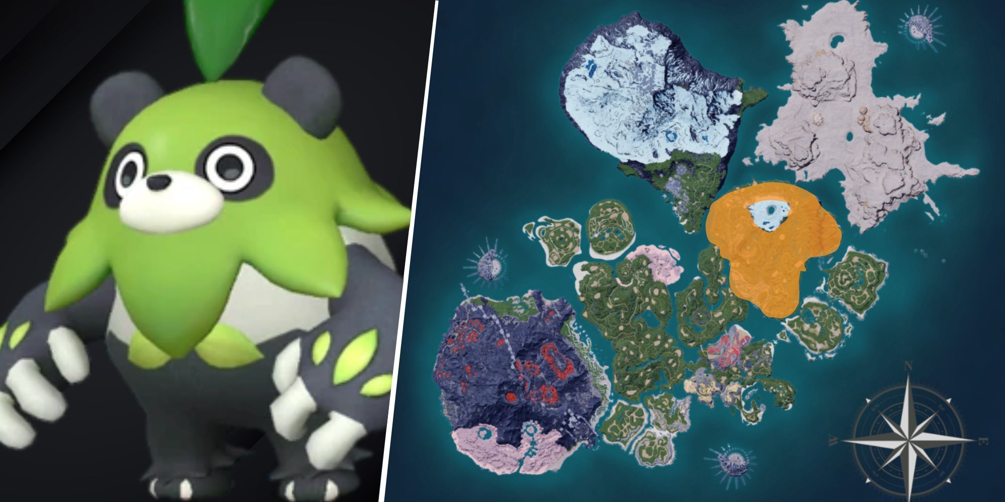Palworld - Mossanda and its habitat on world map