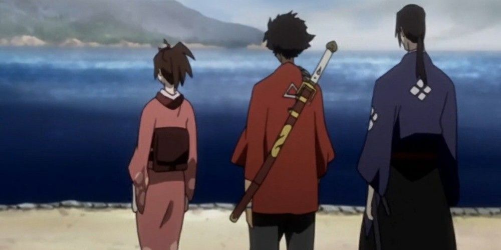 Samurai Champloo three people with backs to camera
