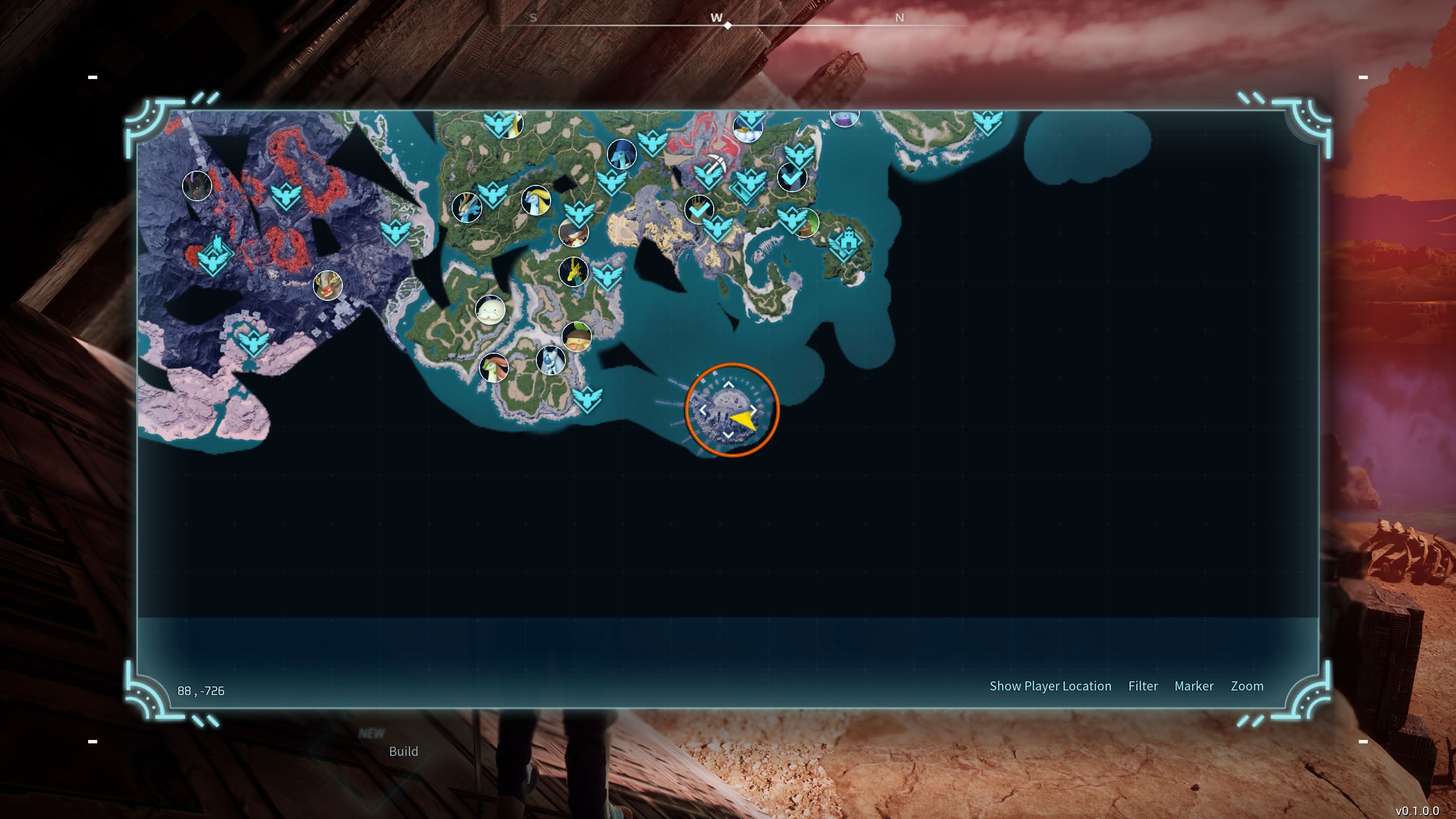 A circle on the map showing the location of the Grizzbolt in Palworld