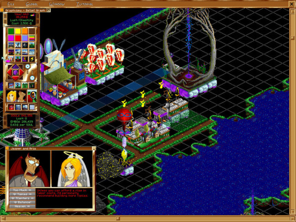 Afterlife, a city-building game set in Hell from LucasArts.