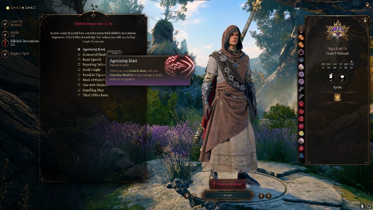 Baldur's Gate 3 Agonising Blast under the list of Eldritch Invocations