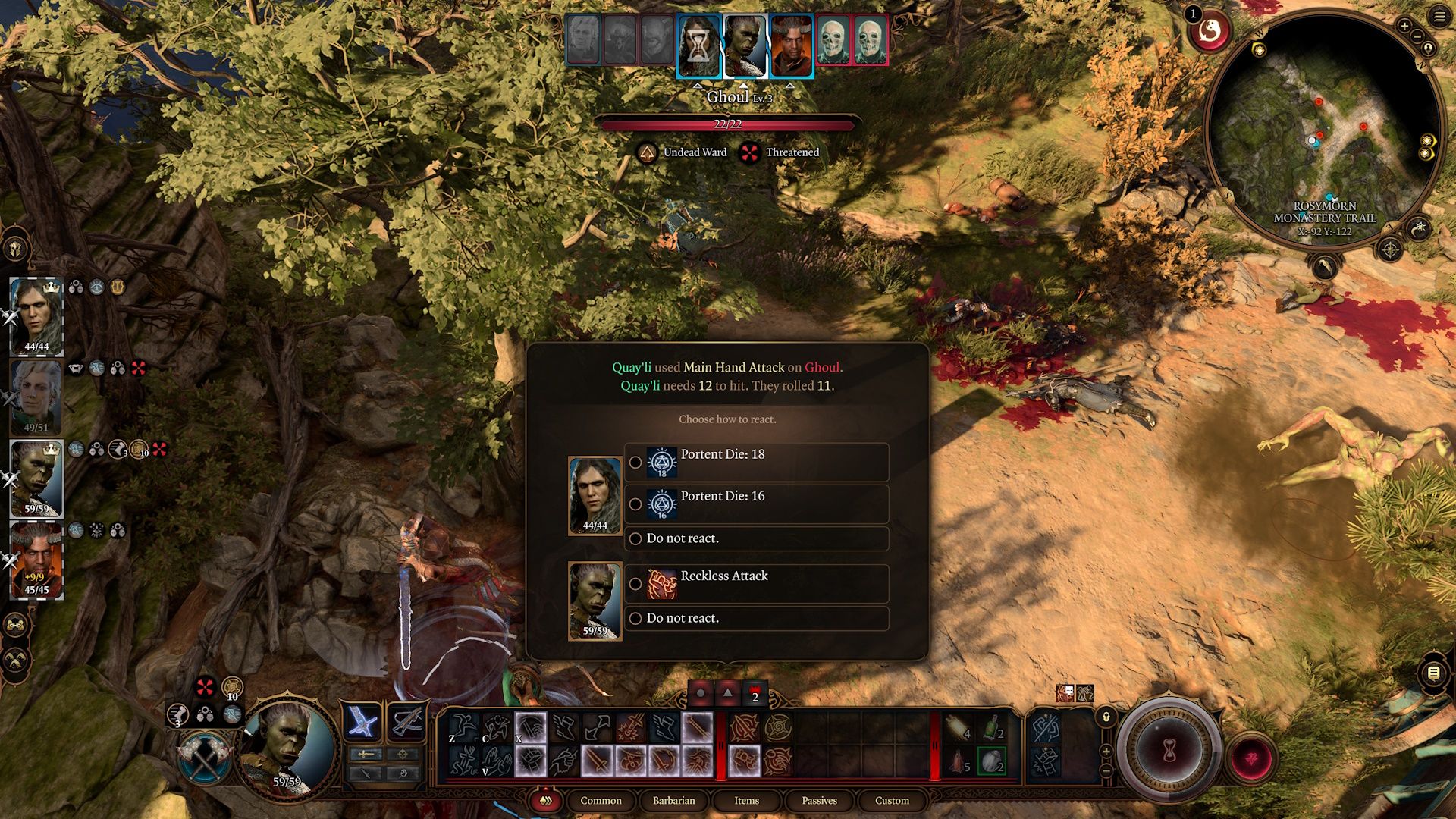 Baldur's Gate 3 Wood Elf Diviniation Wizard Portent Die Reaction