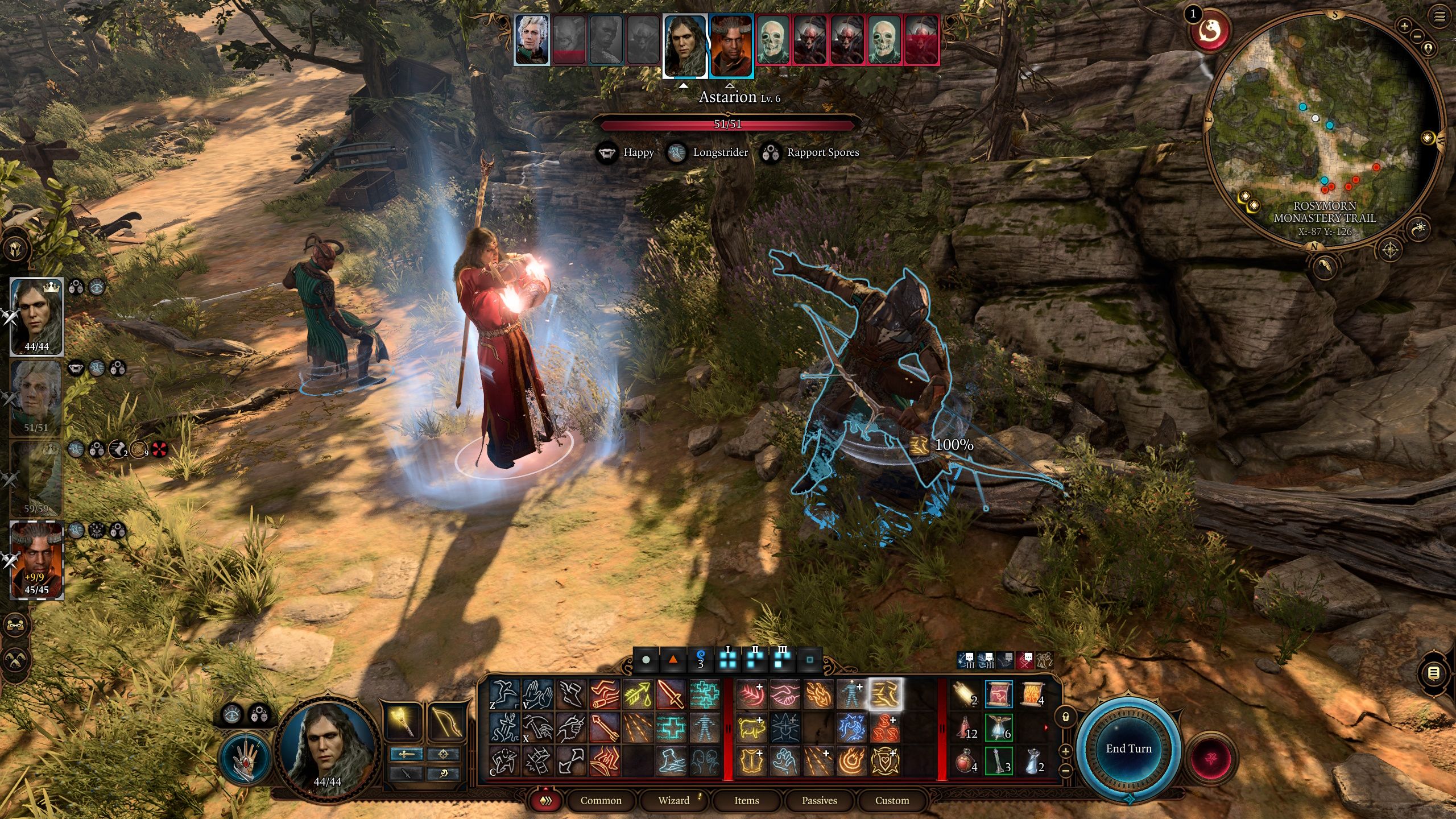 Baldur's Gate 3 Wood Elf Transmutation Wizard casting Haste on Astarion