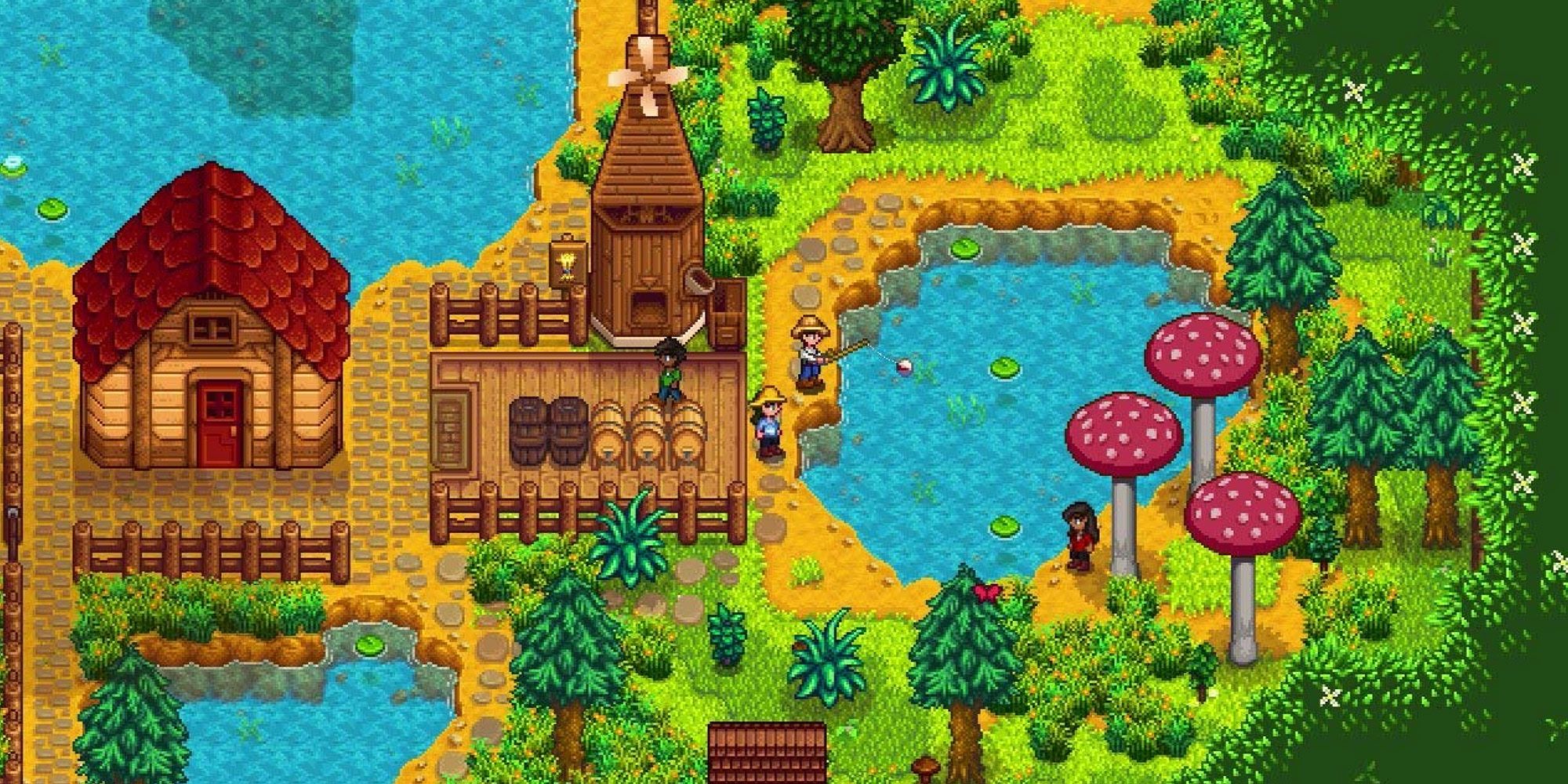 The farmer going fishing in Stardew Valley