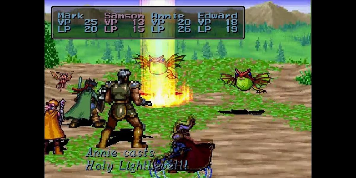 A party member in Beyond the Beyond casting a spell against an enemy