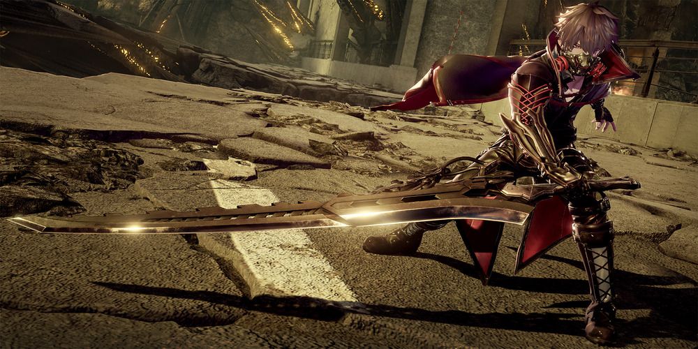 The hero showing off his sword in Code Vein