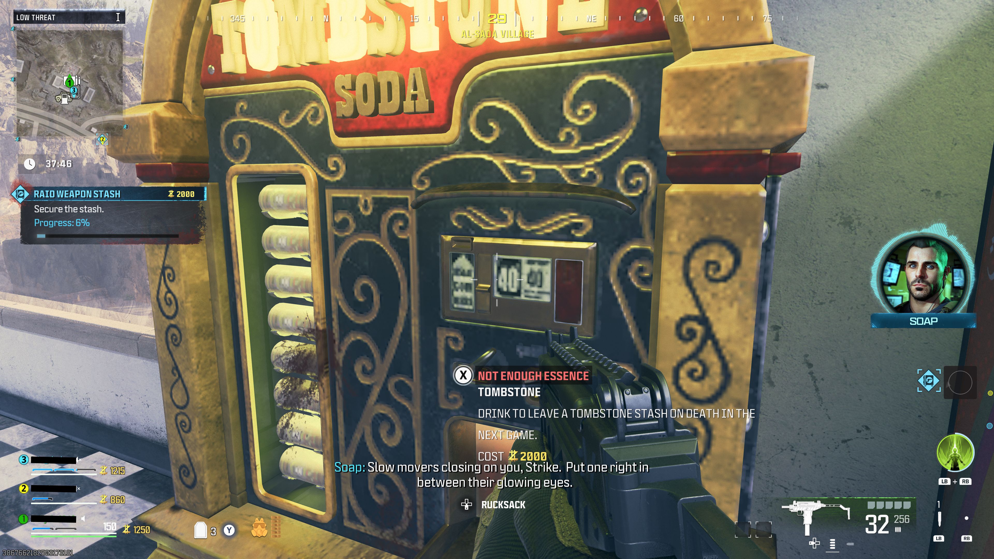The tombstone machine displaying the purpose and price of the perk.