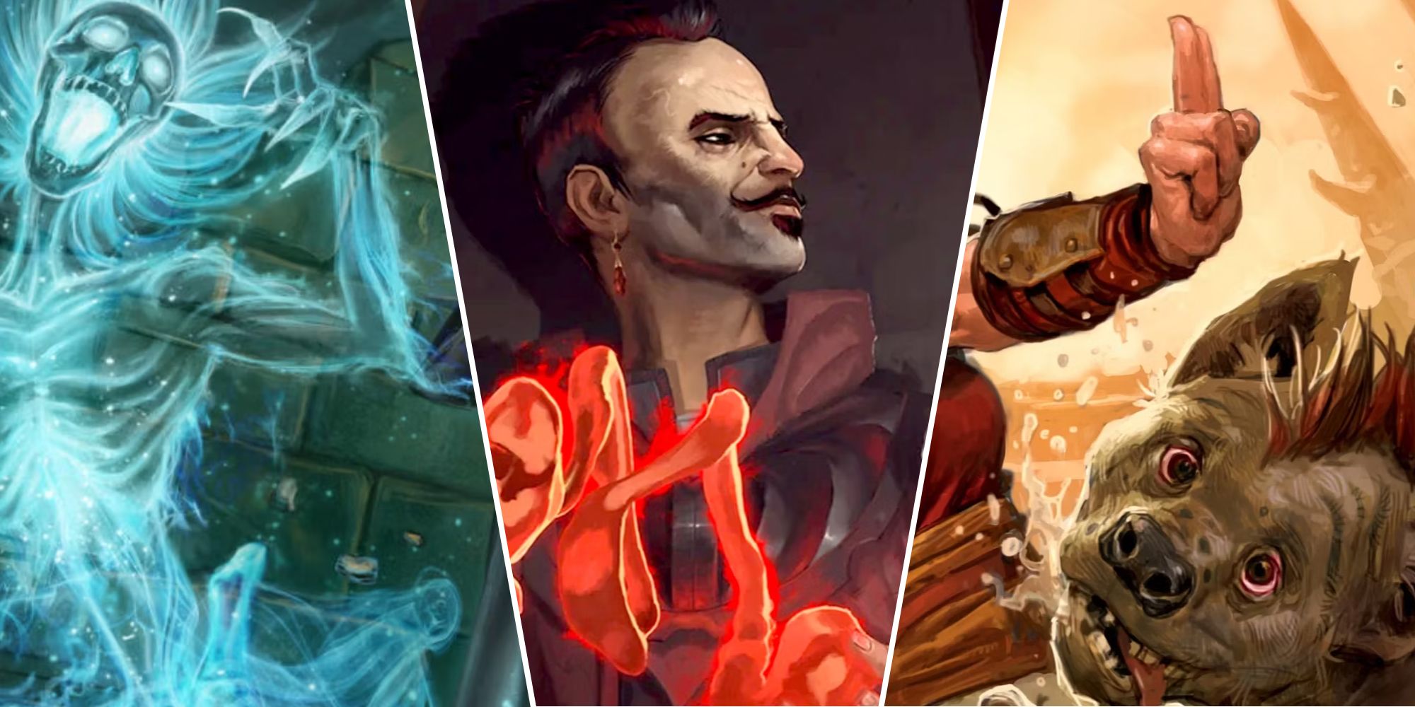 Collage of ghosts, magic, and a gnoll from DnD