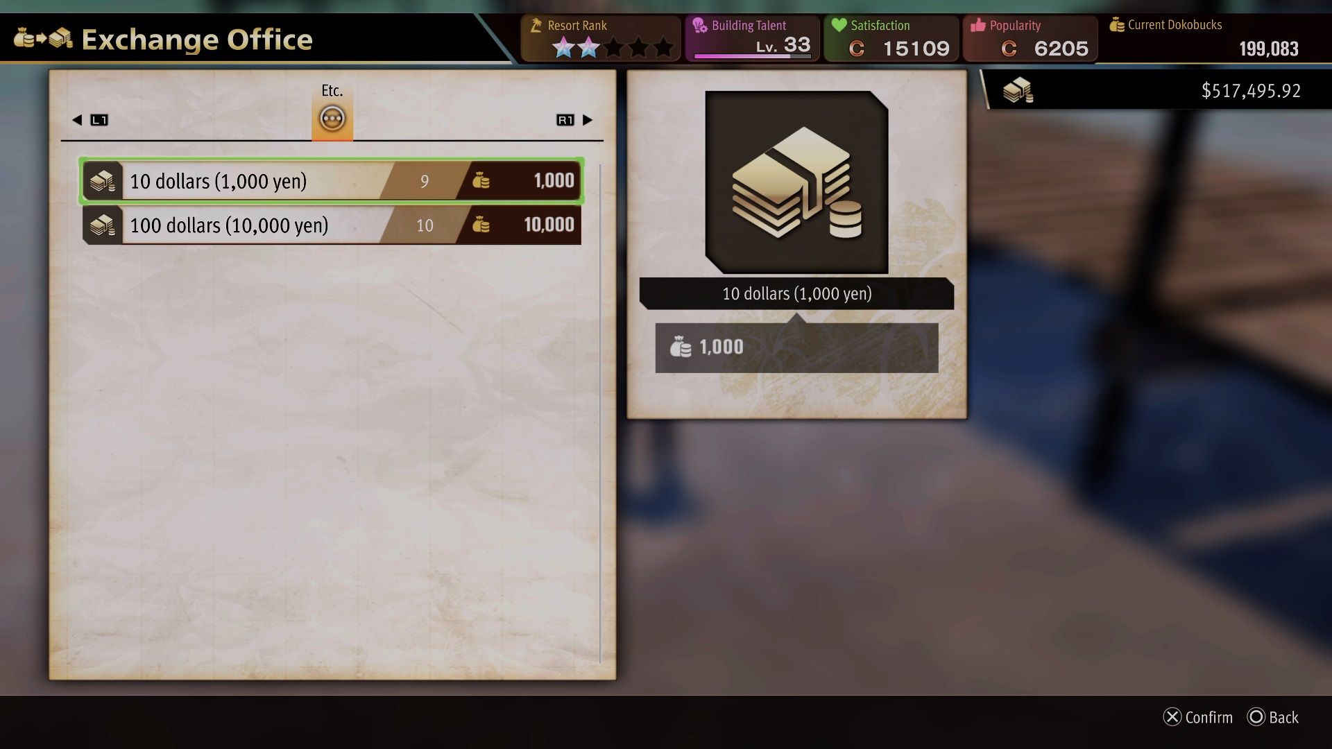 Converting Dokobucks to Cash on Dondoko Island in Like a Dragon Infinite Wealth.