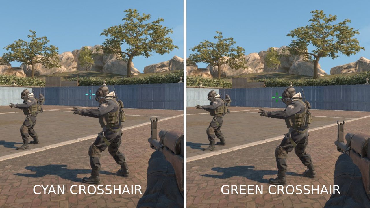Counter-Strike 2 a cyan crosshair and a green crosshair