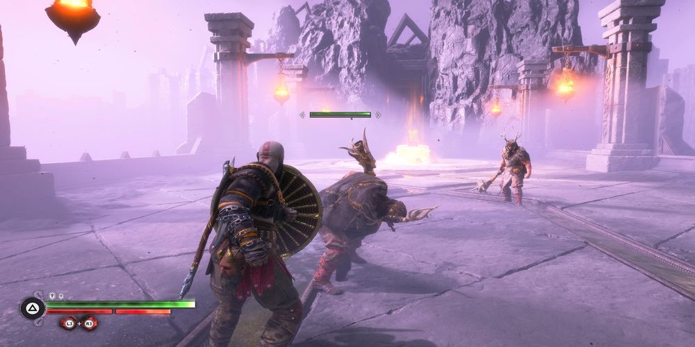 Kratos defending himself in a representation of the Defense Rune in God of War Ragnarok: Valhalla