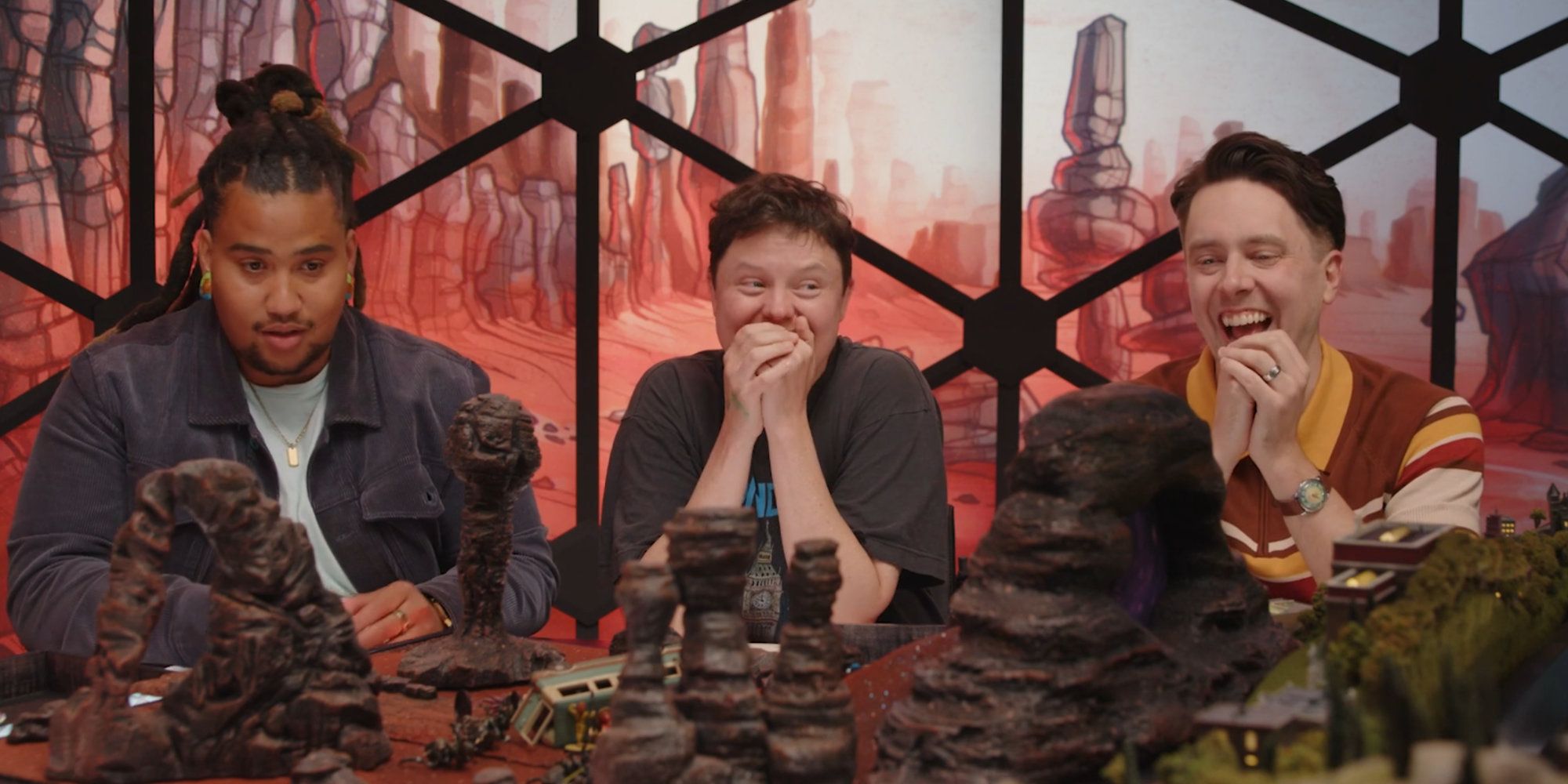 Dimension 20 Lou Ally and Murph laughing during Fantasy High Junior Year