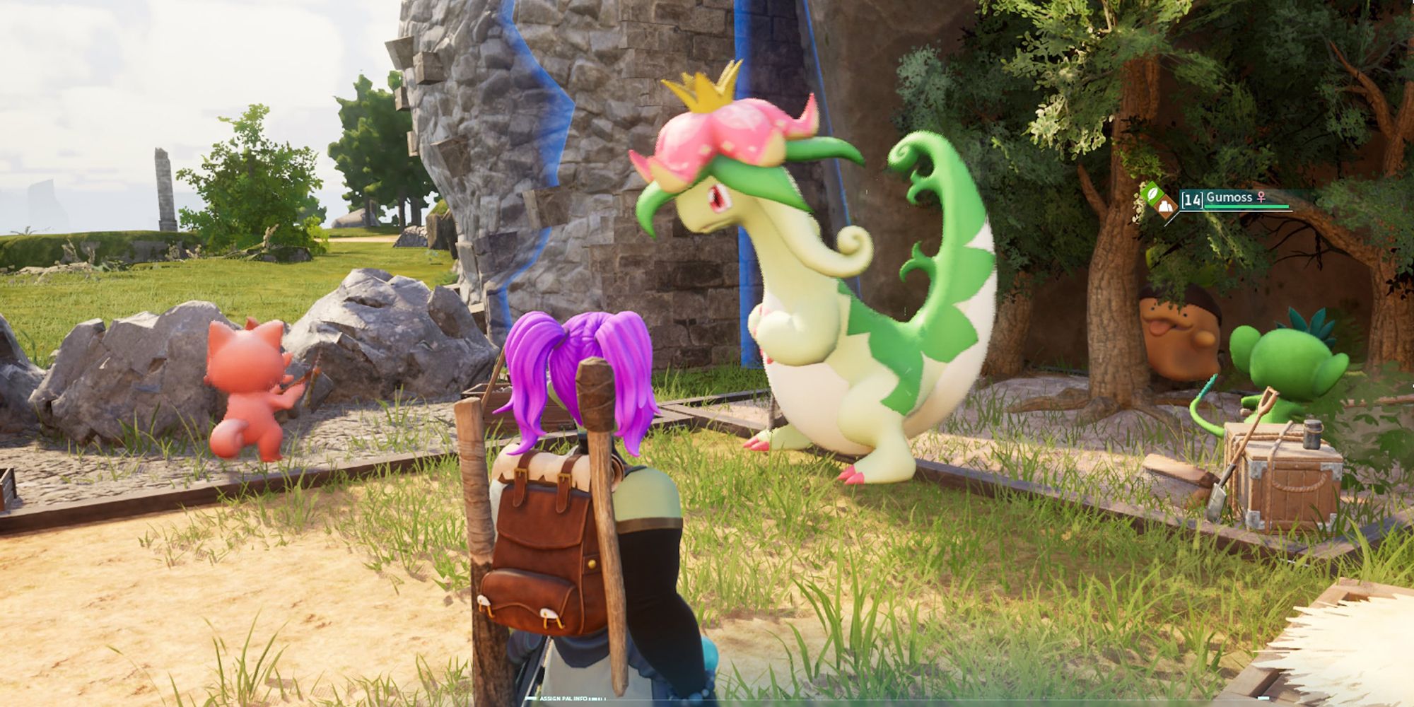 Dinossom working in a lumbering yard at a base