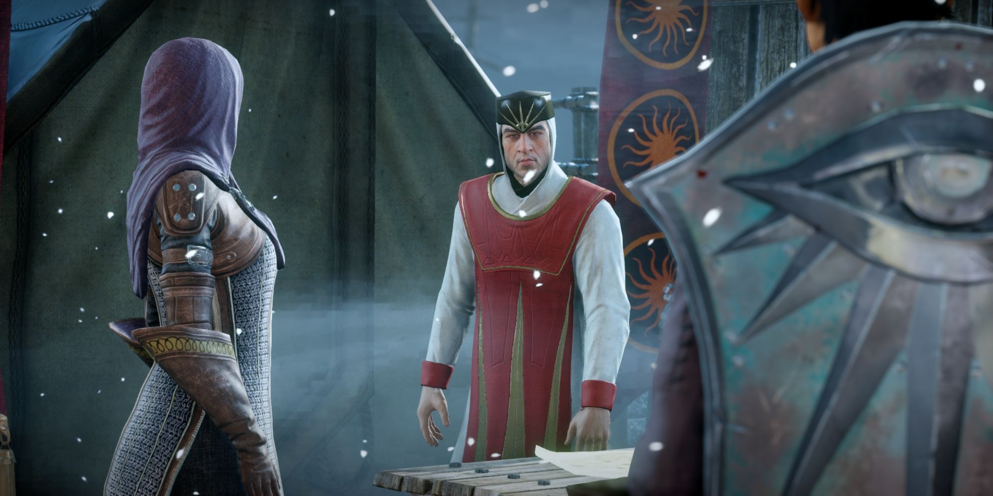 Dragon Age Inquisition, Leliana and Cassandra facing chancellor rodrick