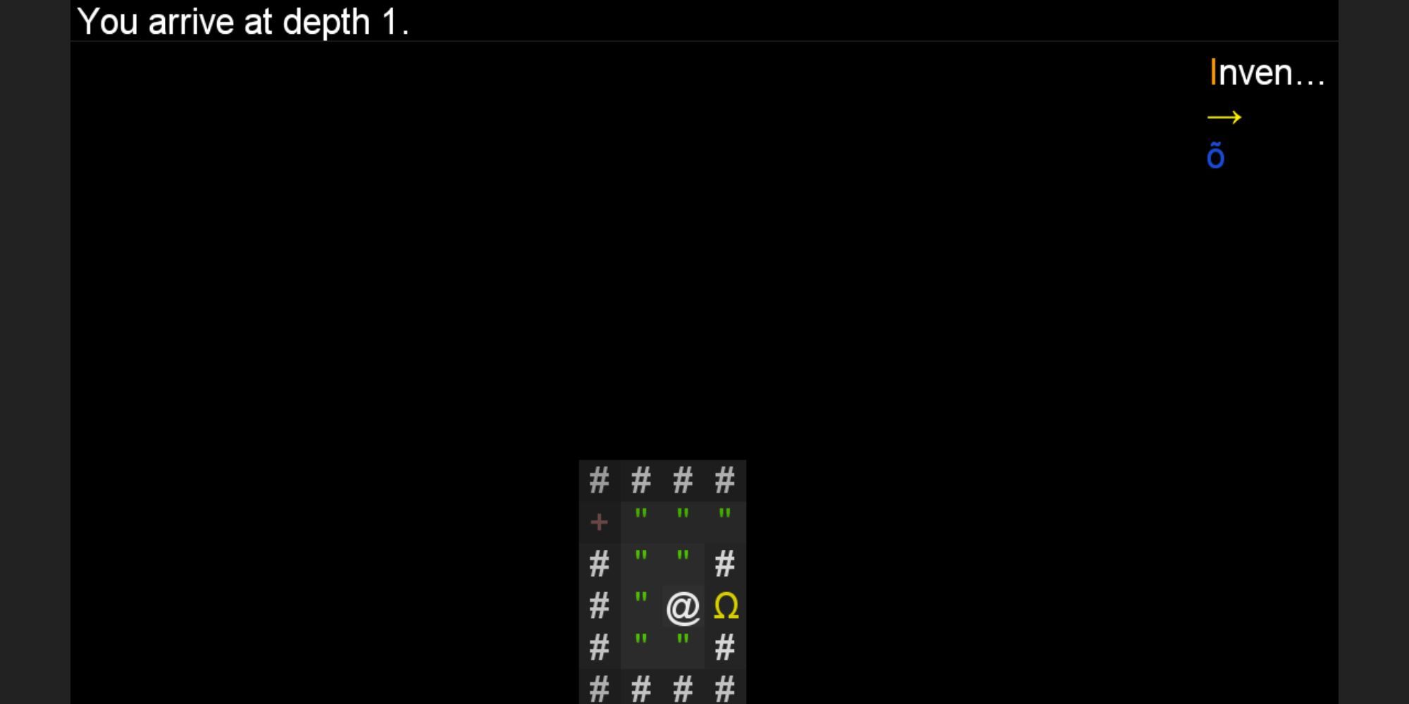 A close, top-down view of a small room and the player's character, which is represented as a white "@" symbol.
