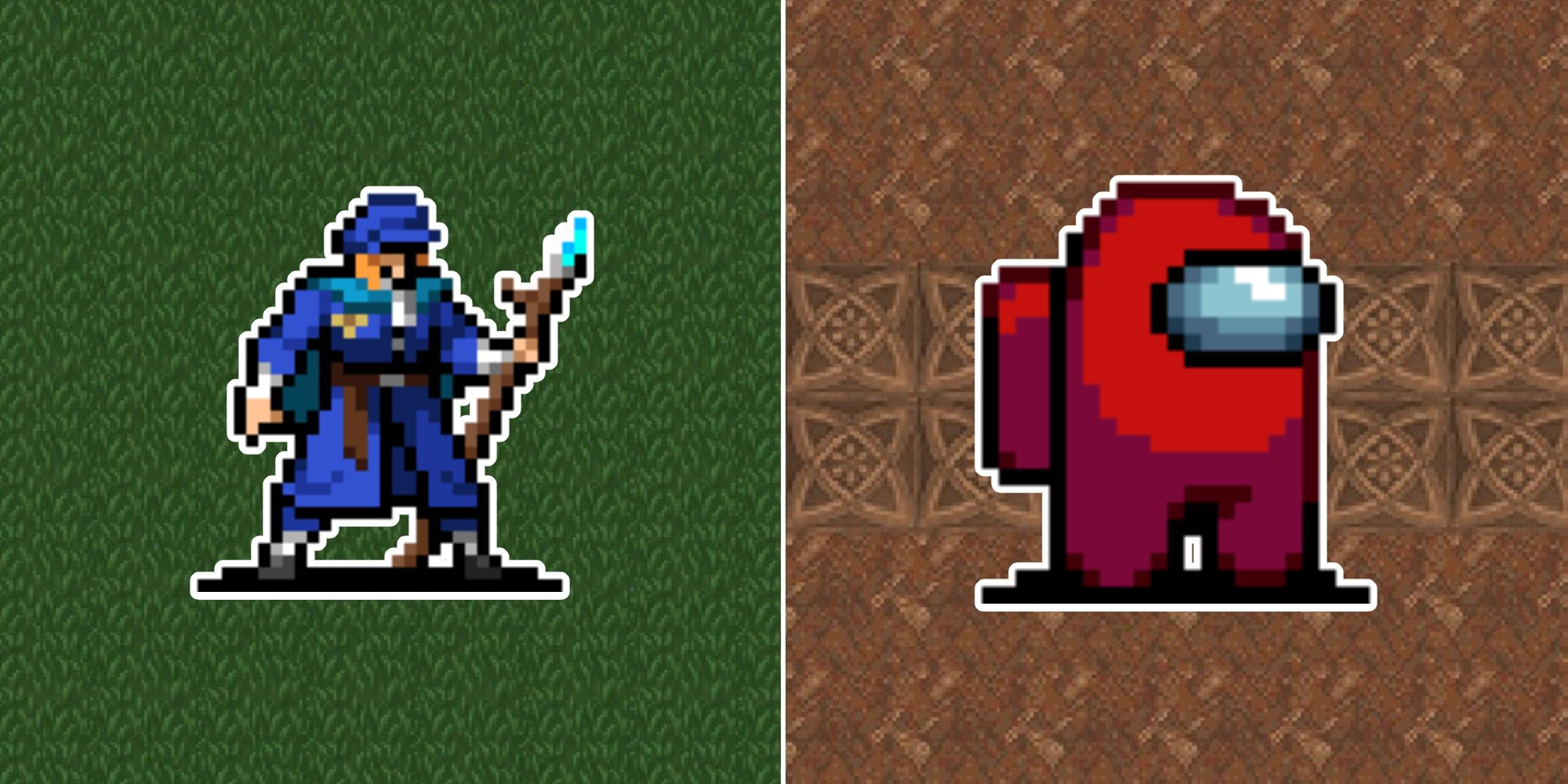Sprites of Eleanor Uziron And Crewmate Dino from Vampire Survivors