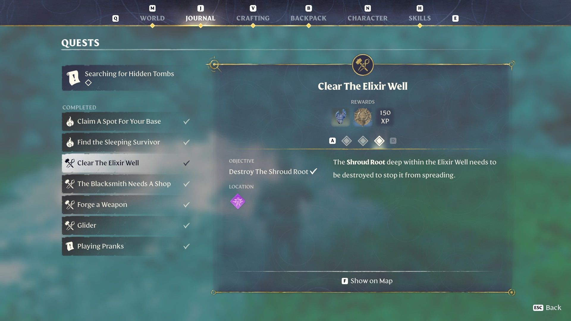 enshrouded clear the elixir well quest screen