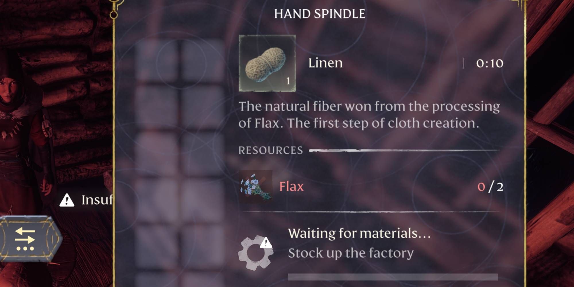 enshrouded hand spindle linen flax crafting