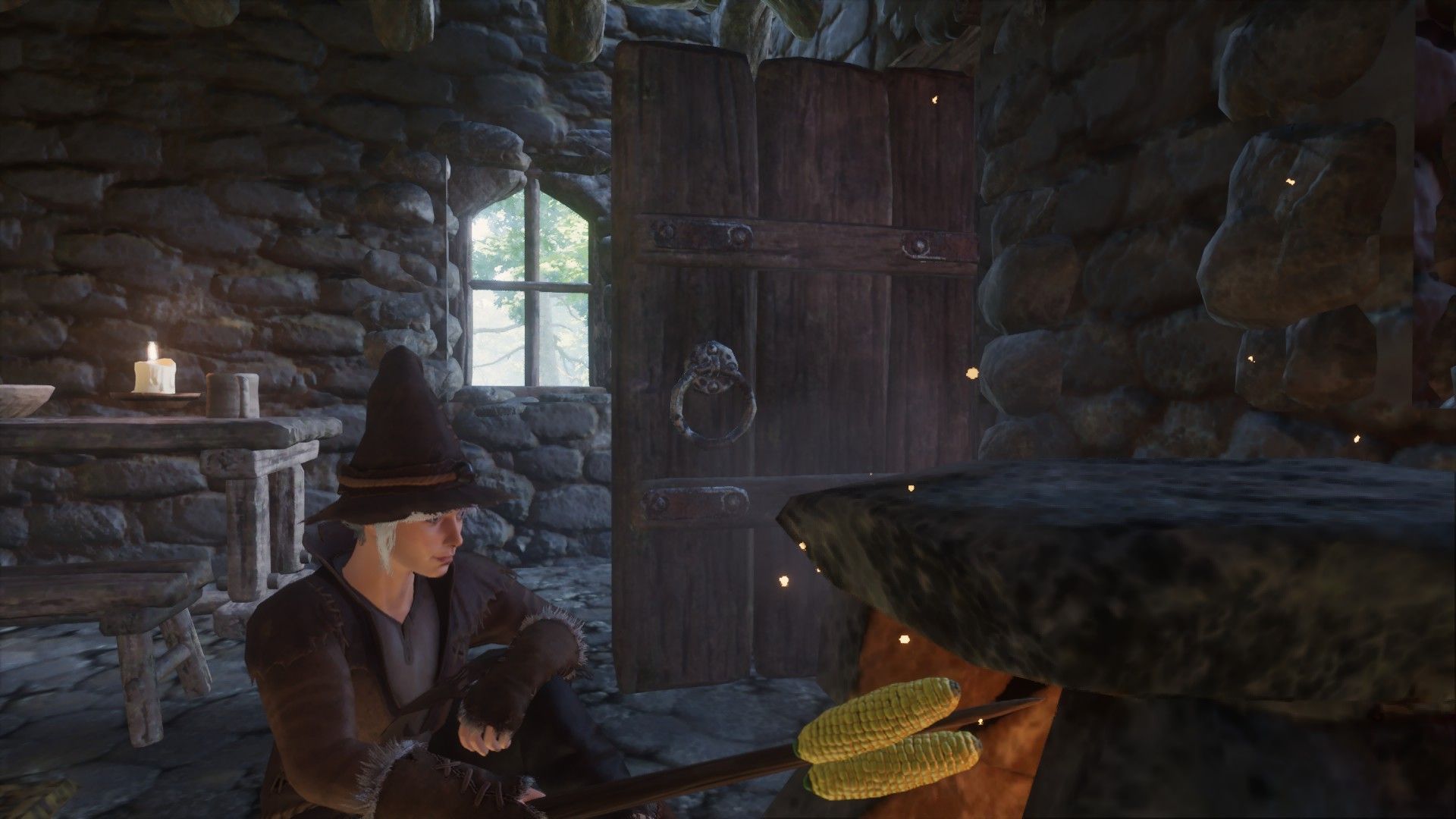 enshrouded player roasting corn