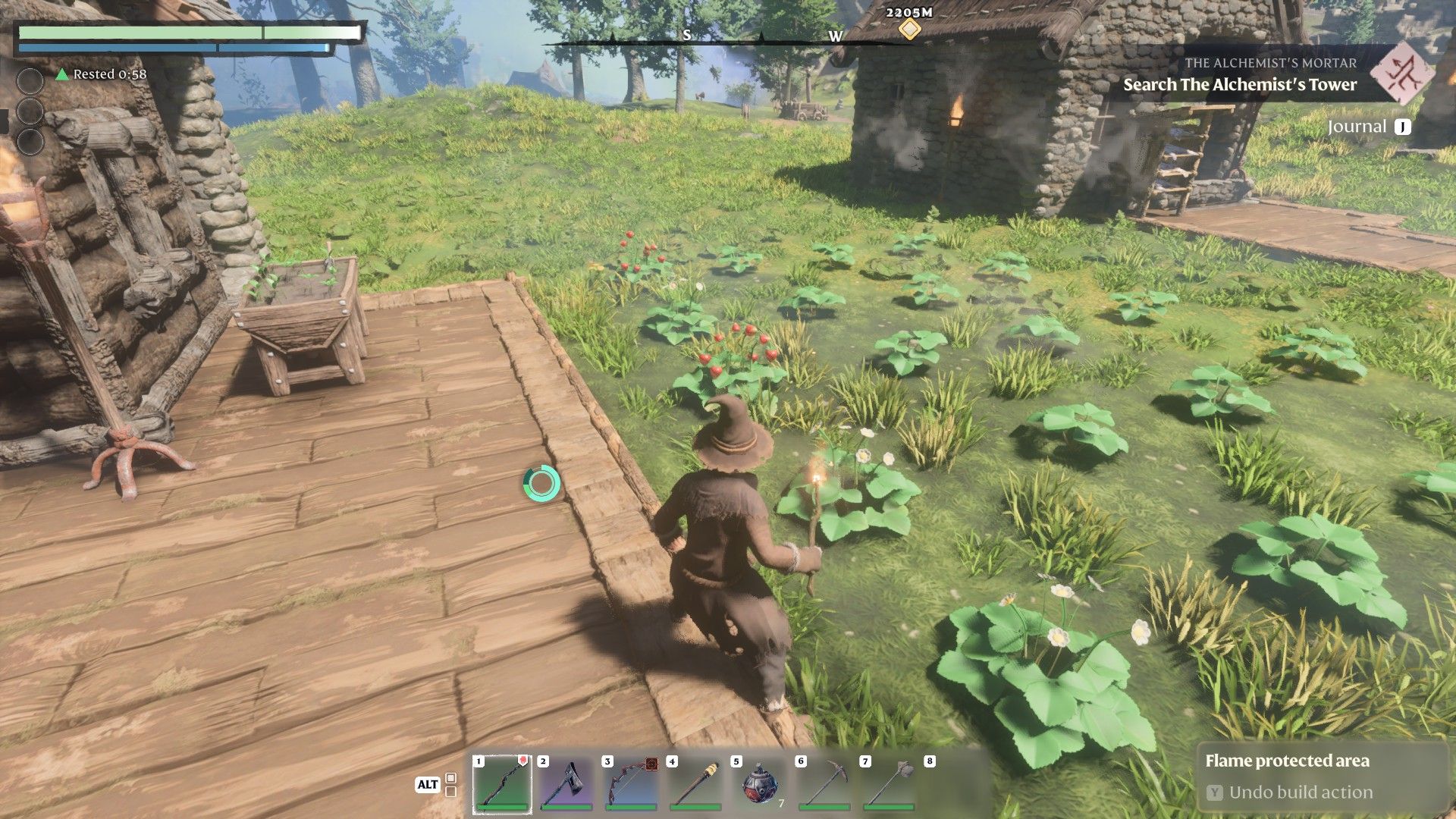 enshrouded player standing next to farming strawberries