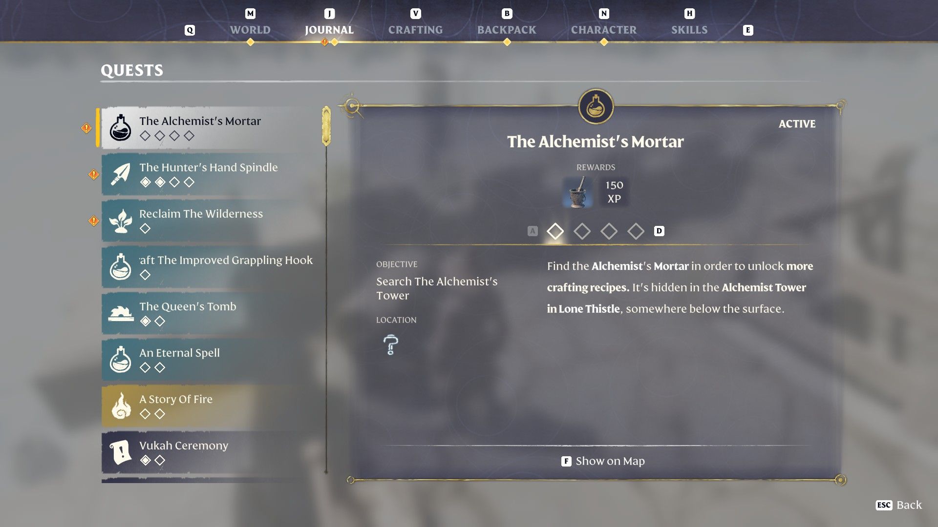 enshrouded quest description page for the alchemists mortar