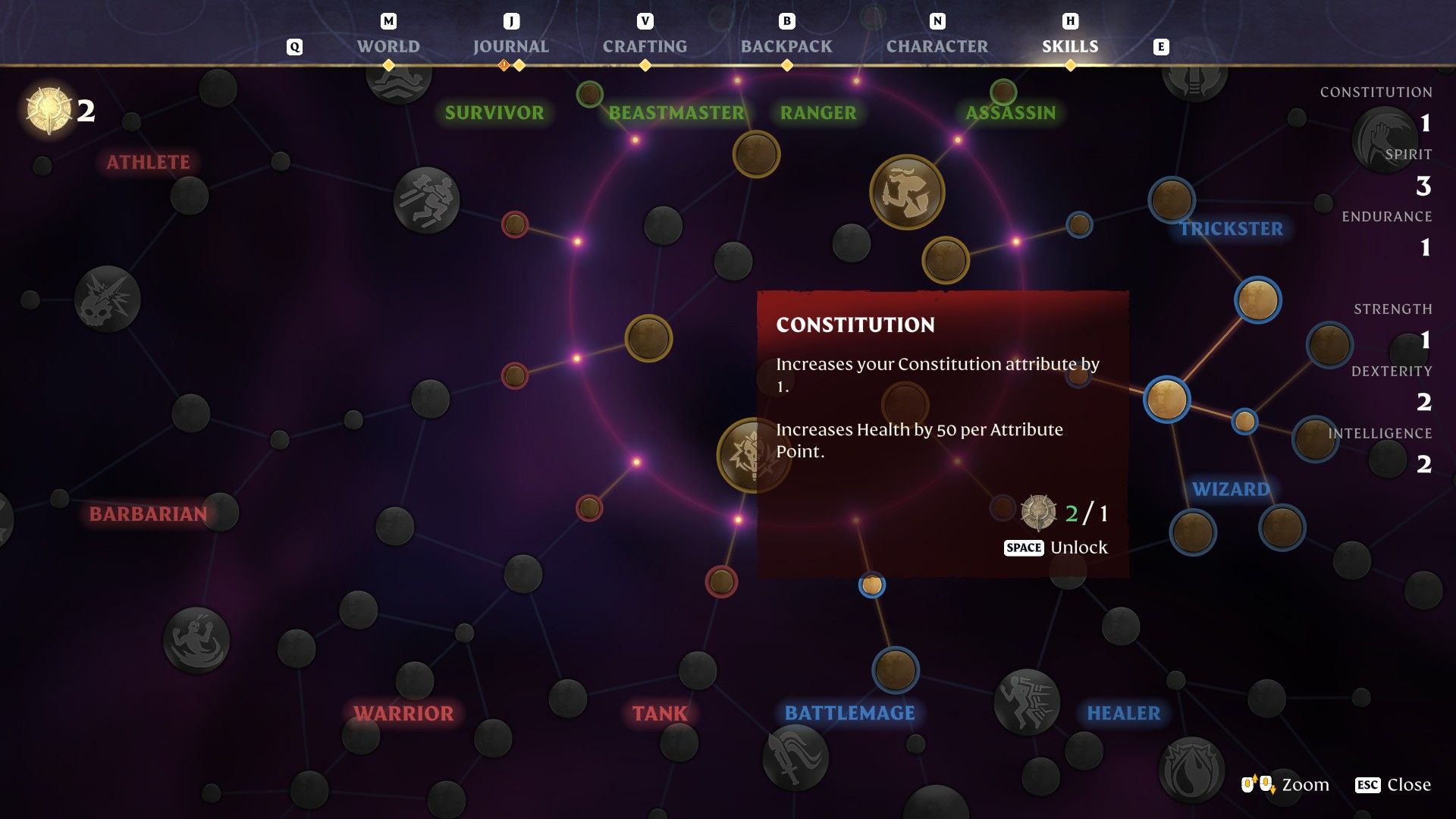 enshrouded skill tree showing node to incrase HP