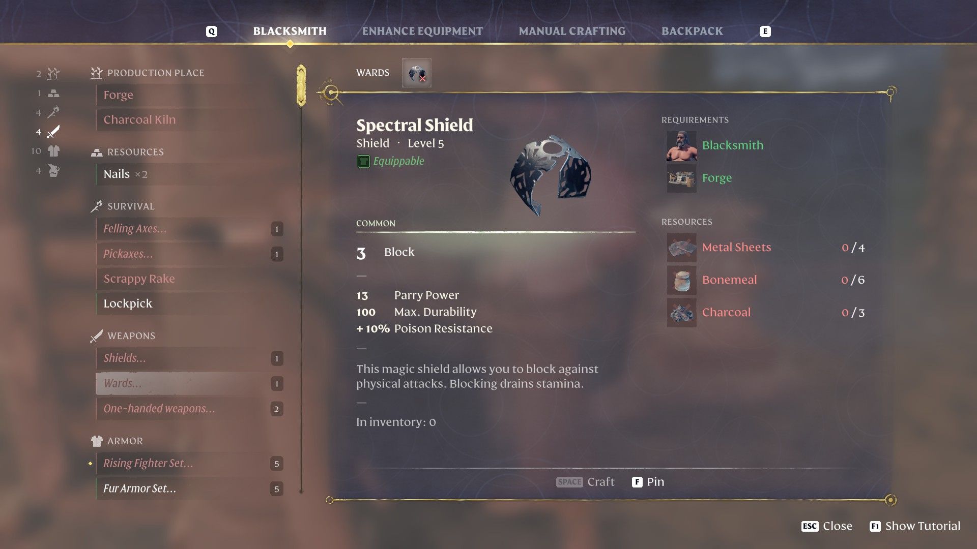 enshrouded spectral shield crafting menu