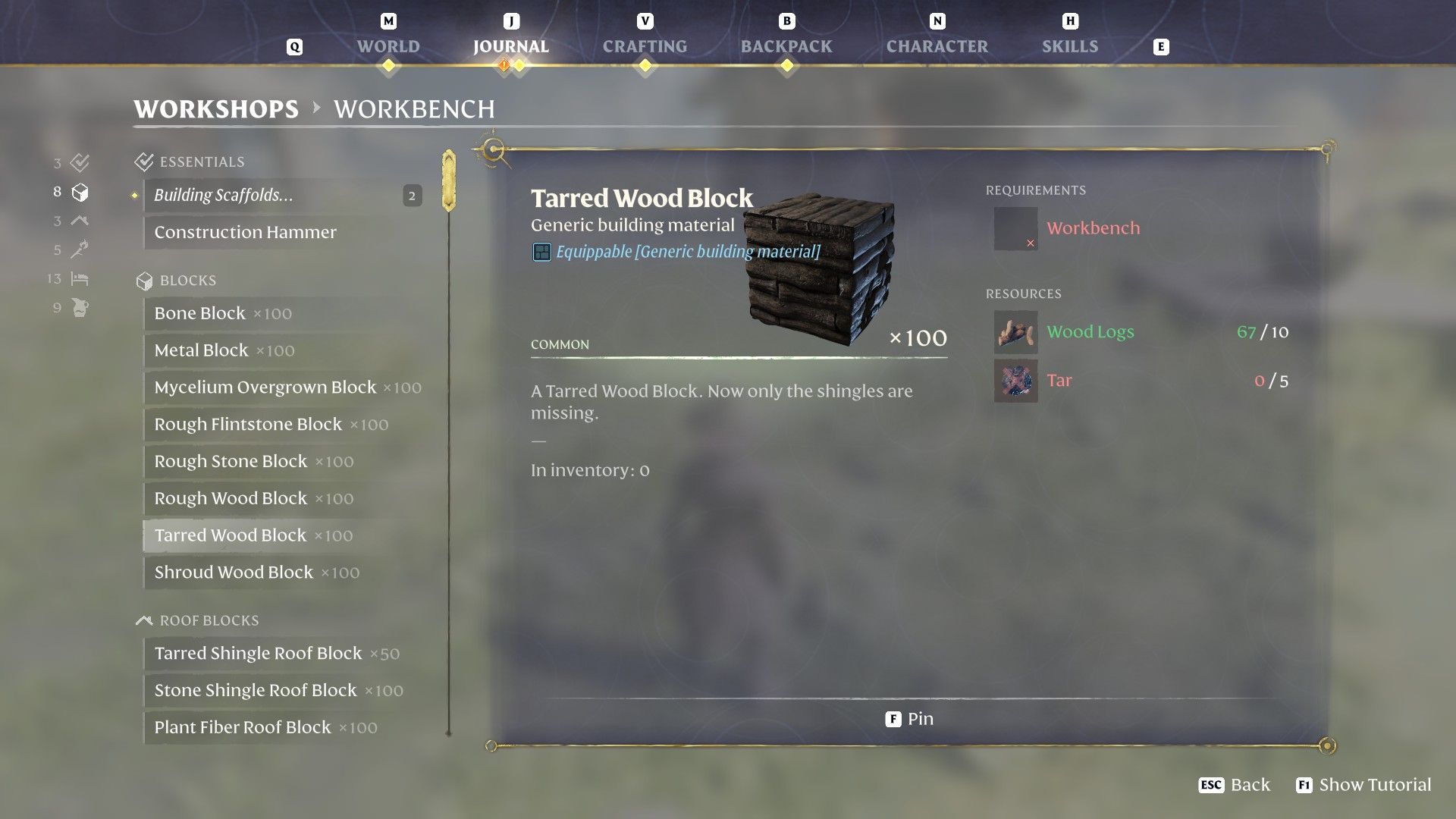 enshrouded tarred wood block