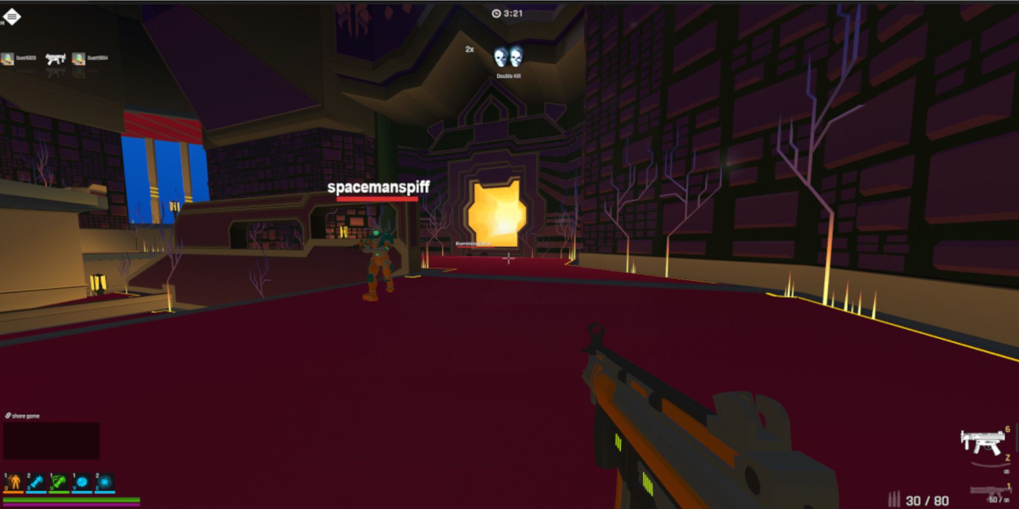 Aiming an SMG at an enemy in shooter EV.IO