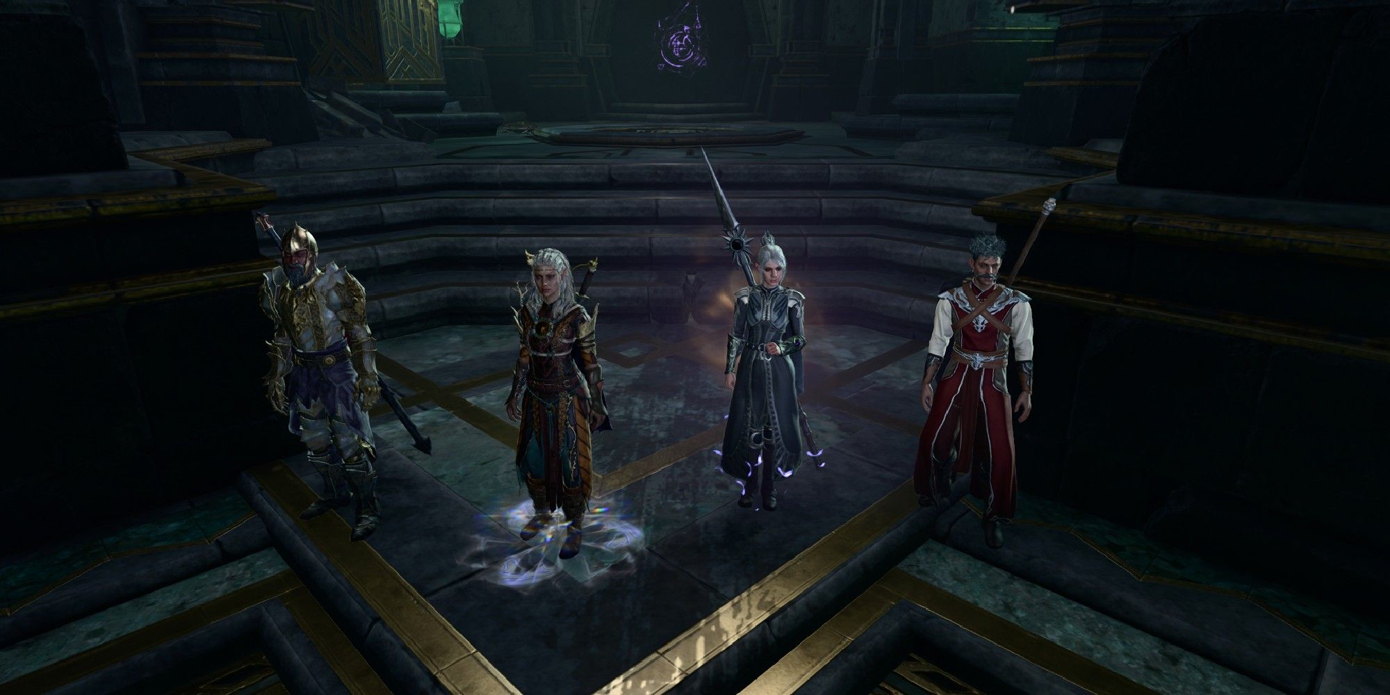 Baldur's Gate 3 party made of a Paladin, Jaheira, Shadowheart and a Sorcerer.