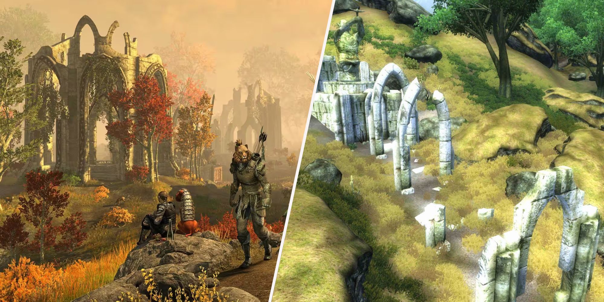 Adventurers explore Ayeleid ruins in Colovia in The Elder Scrolls.