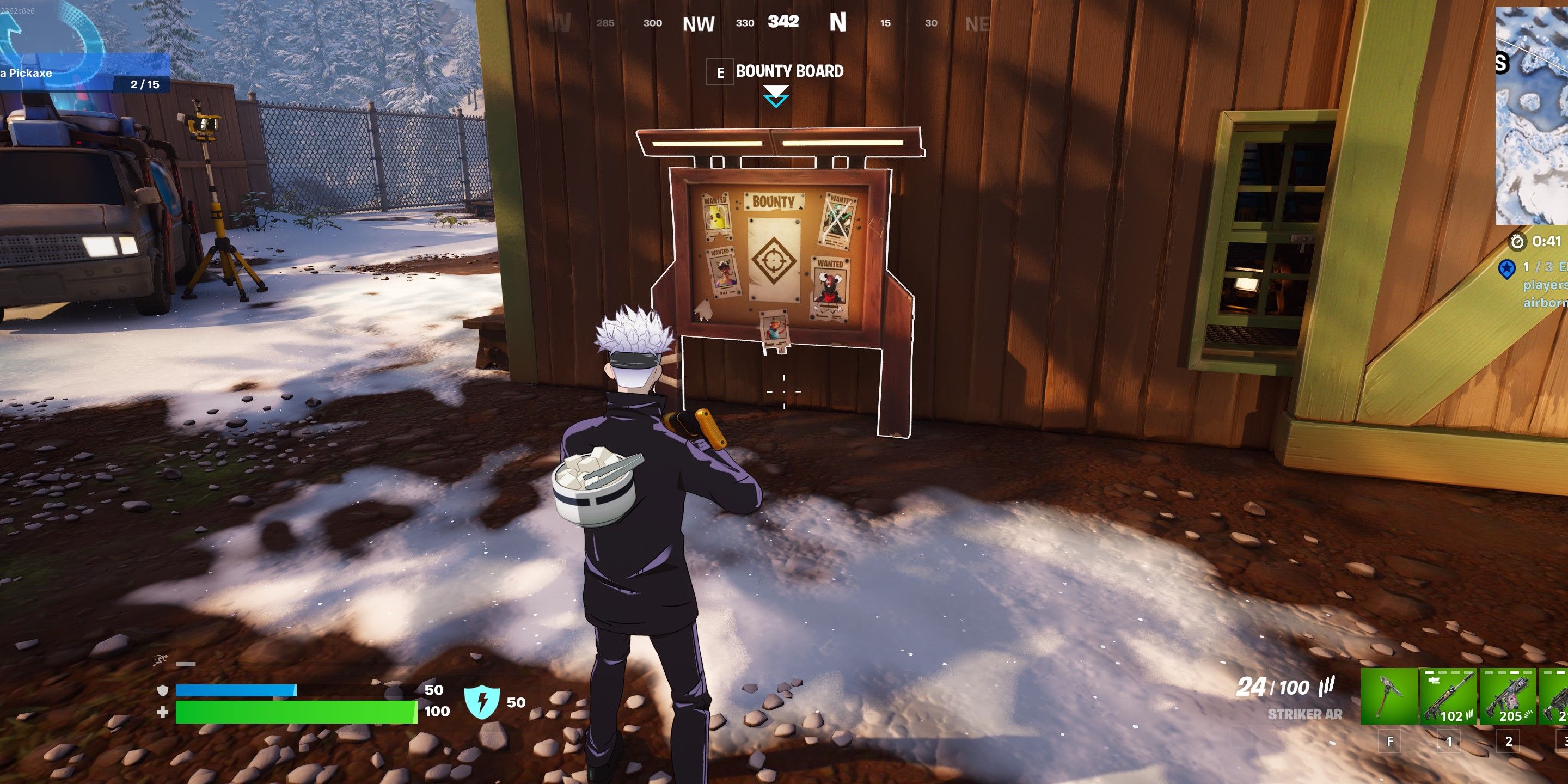 Player in Fortnite standing in front of a Bounty Board